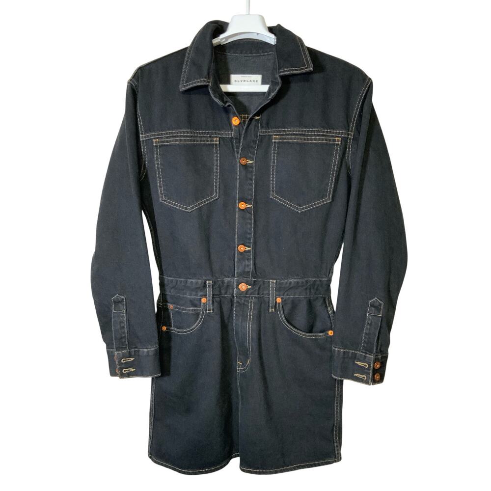 Silverlake Jagger Denim Shirt Mini Dress Night fight Black Long Sleeves Womens L
